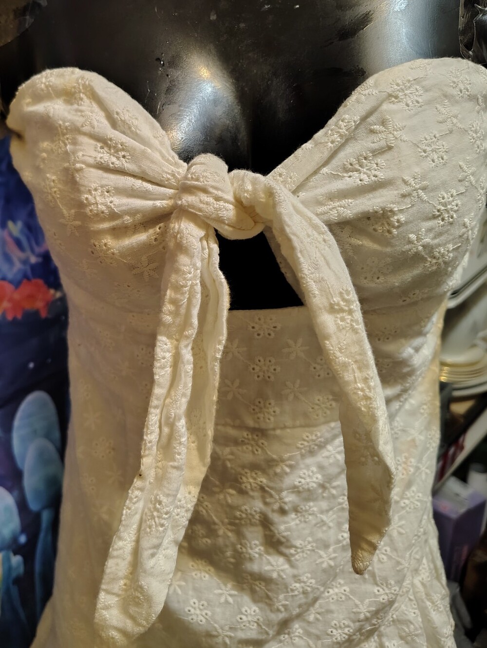 NWT Fashion Nova Eyelet Ruffled Skirt Off-Shoulder Mini Dress Pure White Size M - Picture 7 of 16